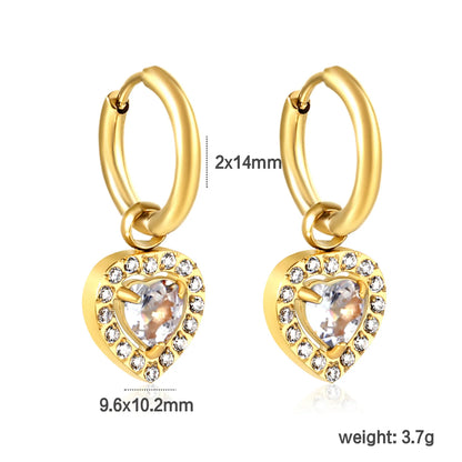 18K Gold Plated Red/Pink/Green/White Heart Gem Huggie Earrings for Wholesale Bulk Order MOQ 12
