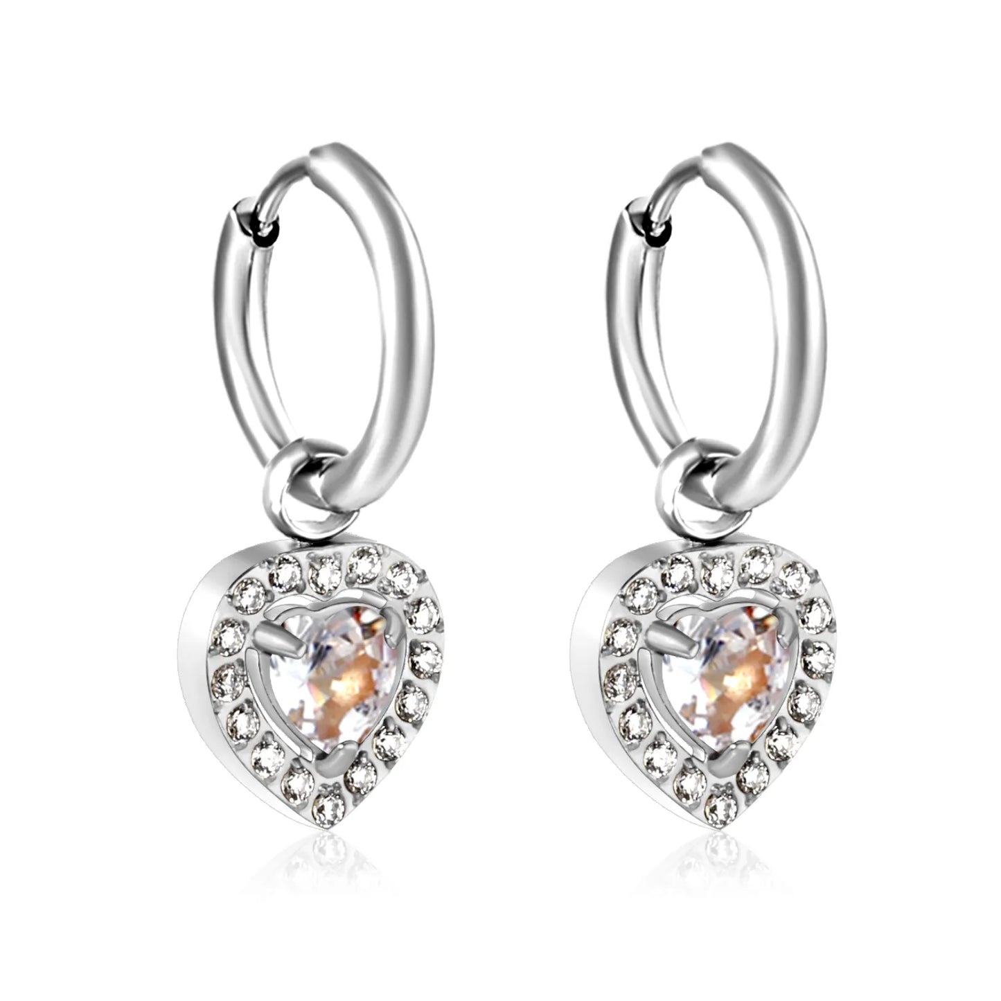 18K Gold Plated Red/Pink/Green/White Heart Gem Huggie Earrings for Wholesale Bulk Order MOQ 12