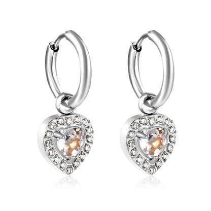 18K Gold Plated Red/Pink/Green/White Heart Gem Huggie Earrings for Wholesale Bulk Order MOQ 12
