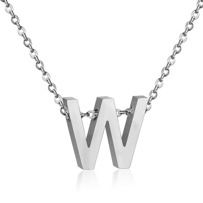 ASON Delicate Classic Style Initial 26 Letters Alphabet Chain Pendant Necklace Stainless Steel Color Jewelry Chokers