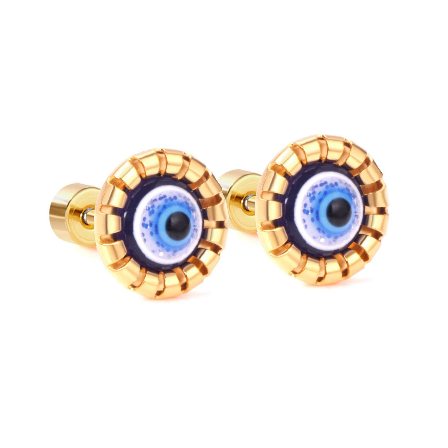 12 pairs Steel / Goldtone Screw In Glitter Cat Eye Earrings