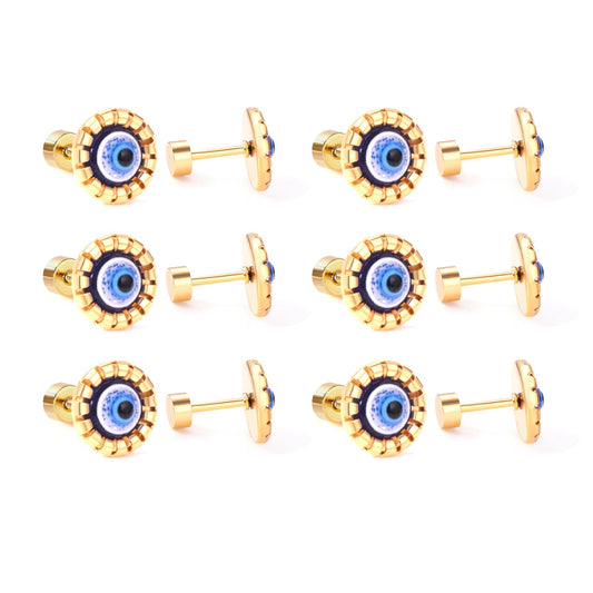12 pairs Steel / Goldtone Screw In Glitter Cat Eye Earrings
