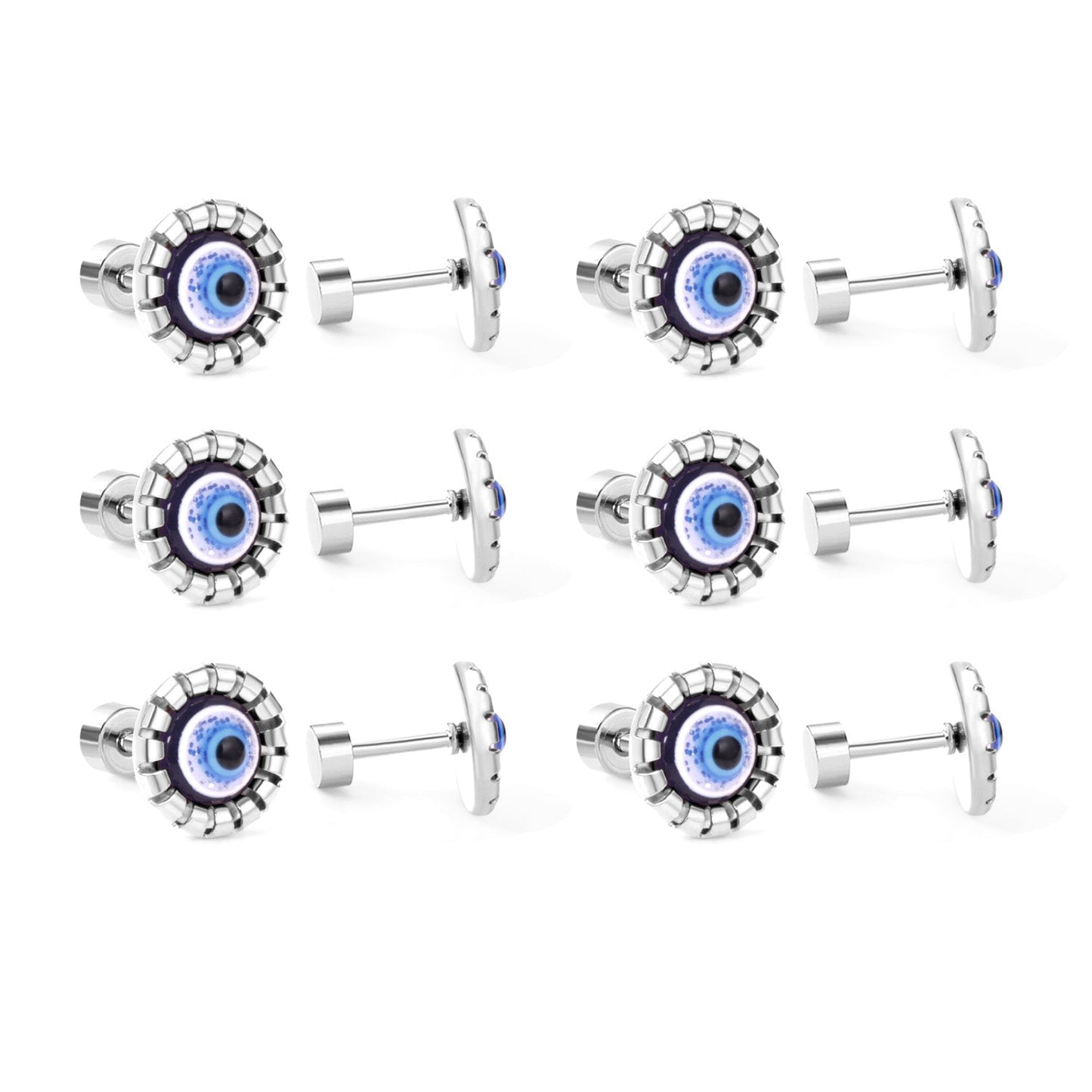 12 pairs Steel / Goldtone Screw In Glitter Cat Eye Earrings