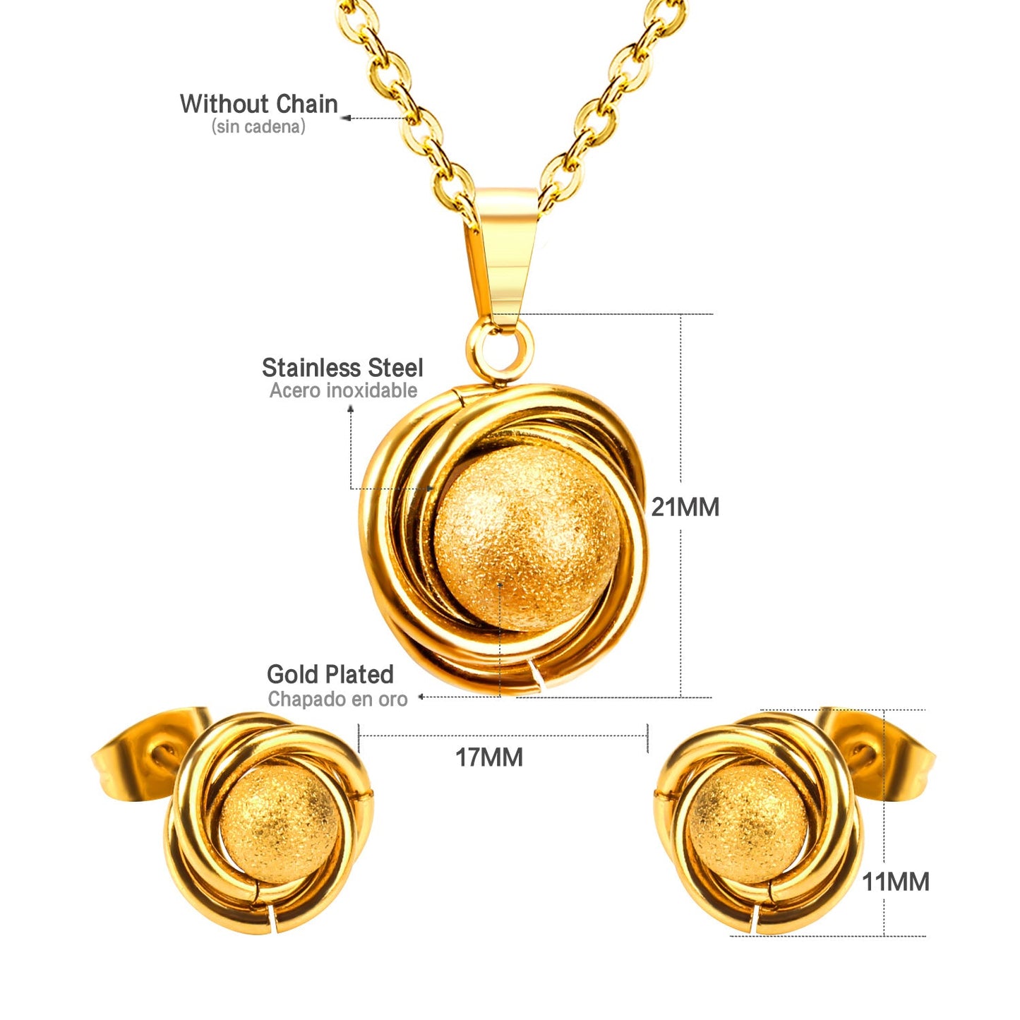 GOLD/STEEL Twisted Round + Frosted Orb Special Shape Jewelry Set