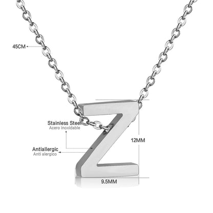 ASON Delicate Classic Style Initial 26 Letters Alphabet Chain Pendant Necklace Stainless Steel Color Jewelry Chokers